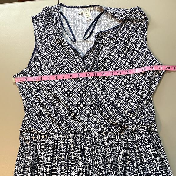 Dana Buchman XL Dress Faux Wrap V Neck Navy Floral Long Sleeveless Abstract - Picture 5 of 6